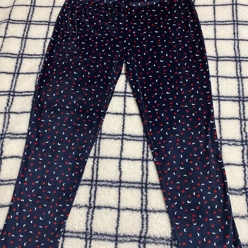 Tommy Hilfiger Pajama Pants Navy Blue Red Stars White Crescent Moons Woman’s XL